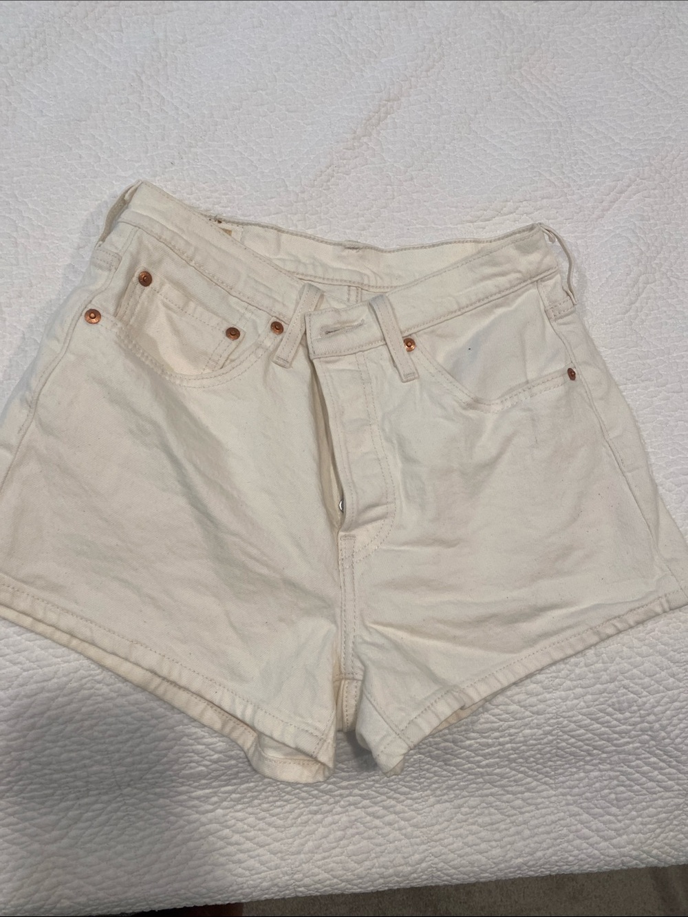 Levi's Cream High-Rise Denim Shorts